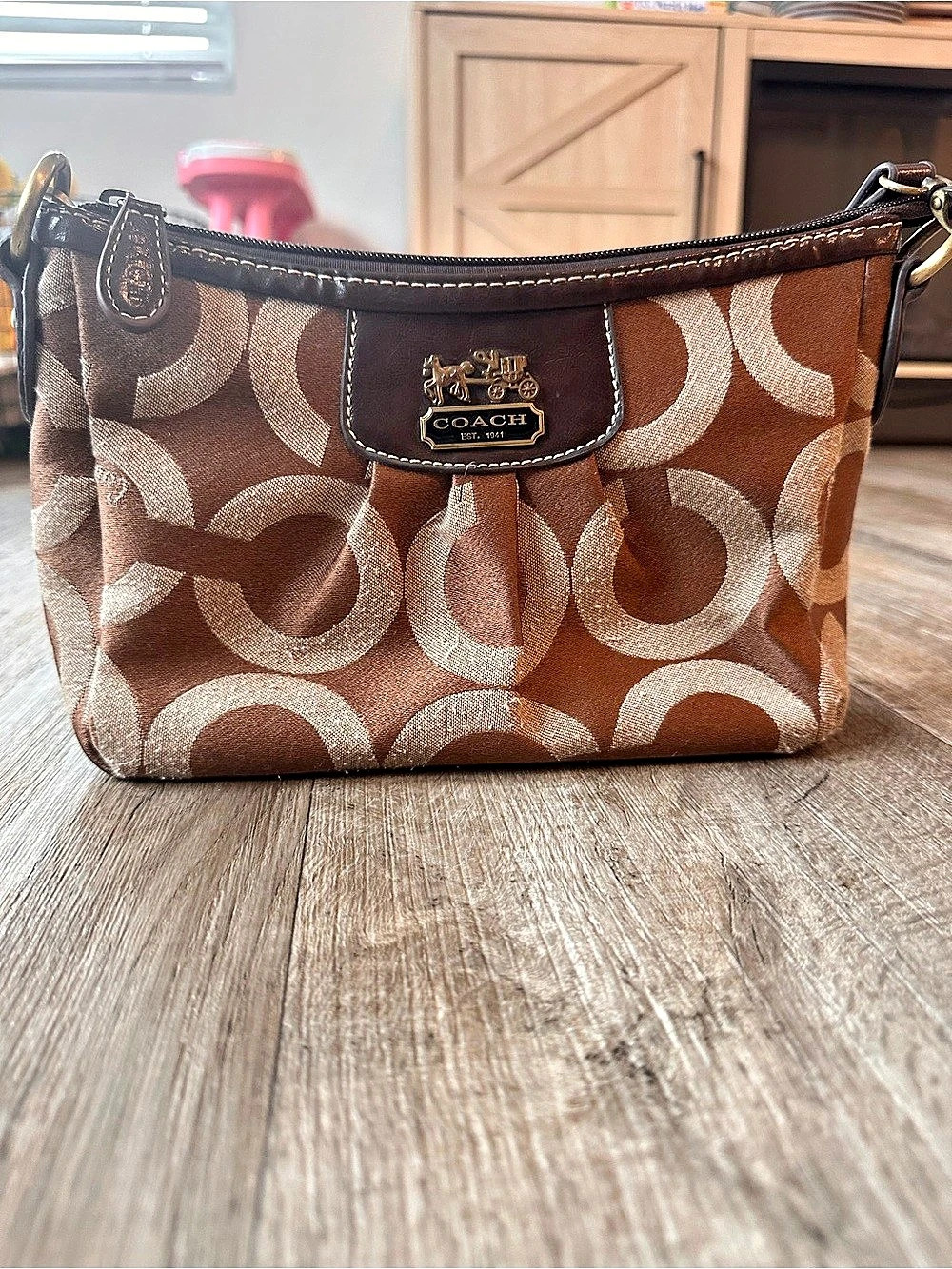 Vintage Coach Signature Stripe Large Hobo Brown & Tan Shoulder Bag